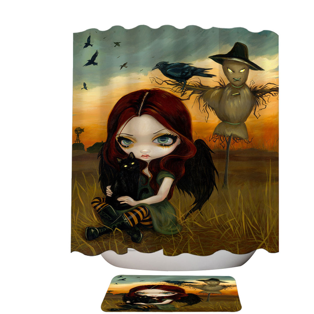 Scary Inexpensive Shower CurtainsAutumn the Scarecrow and Crow Winged Girl