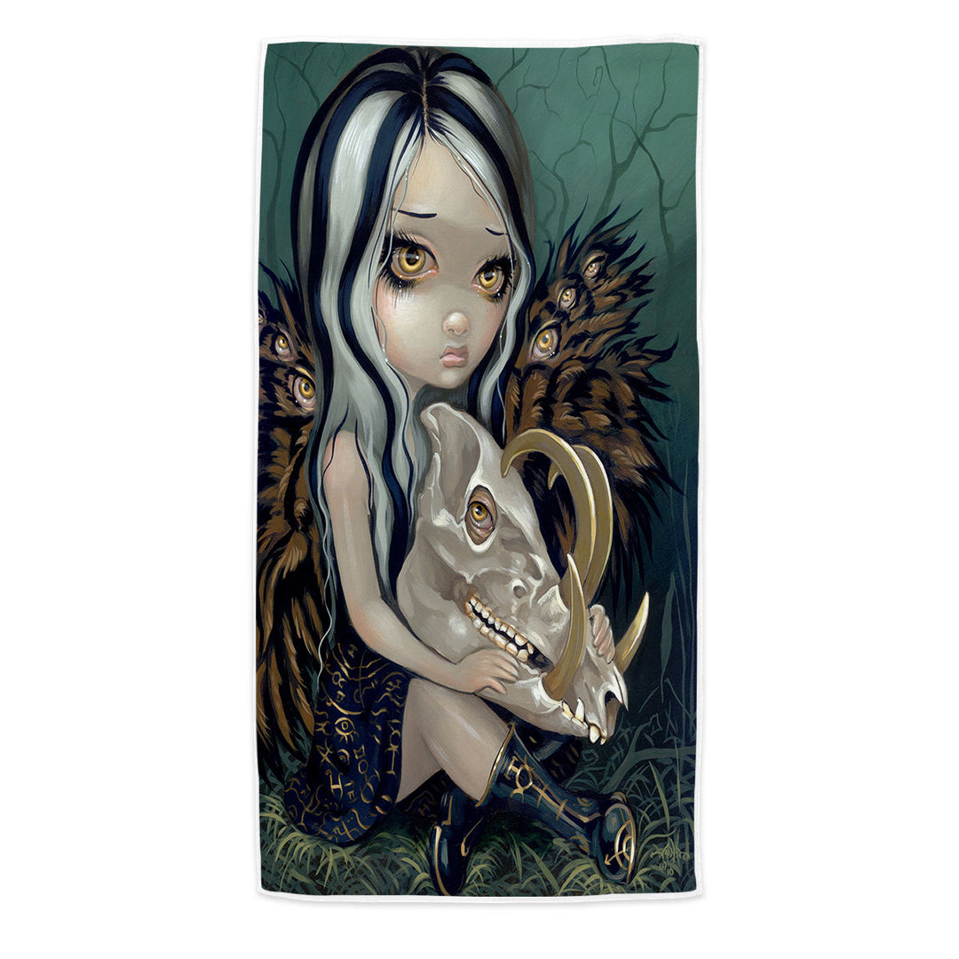 Scary Microfibre Beach Towels Fantasy Art Girl and Babirusa Skull