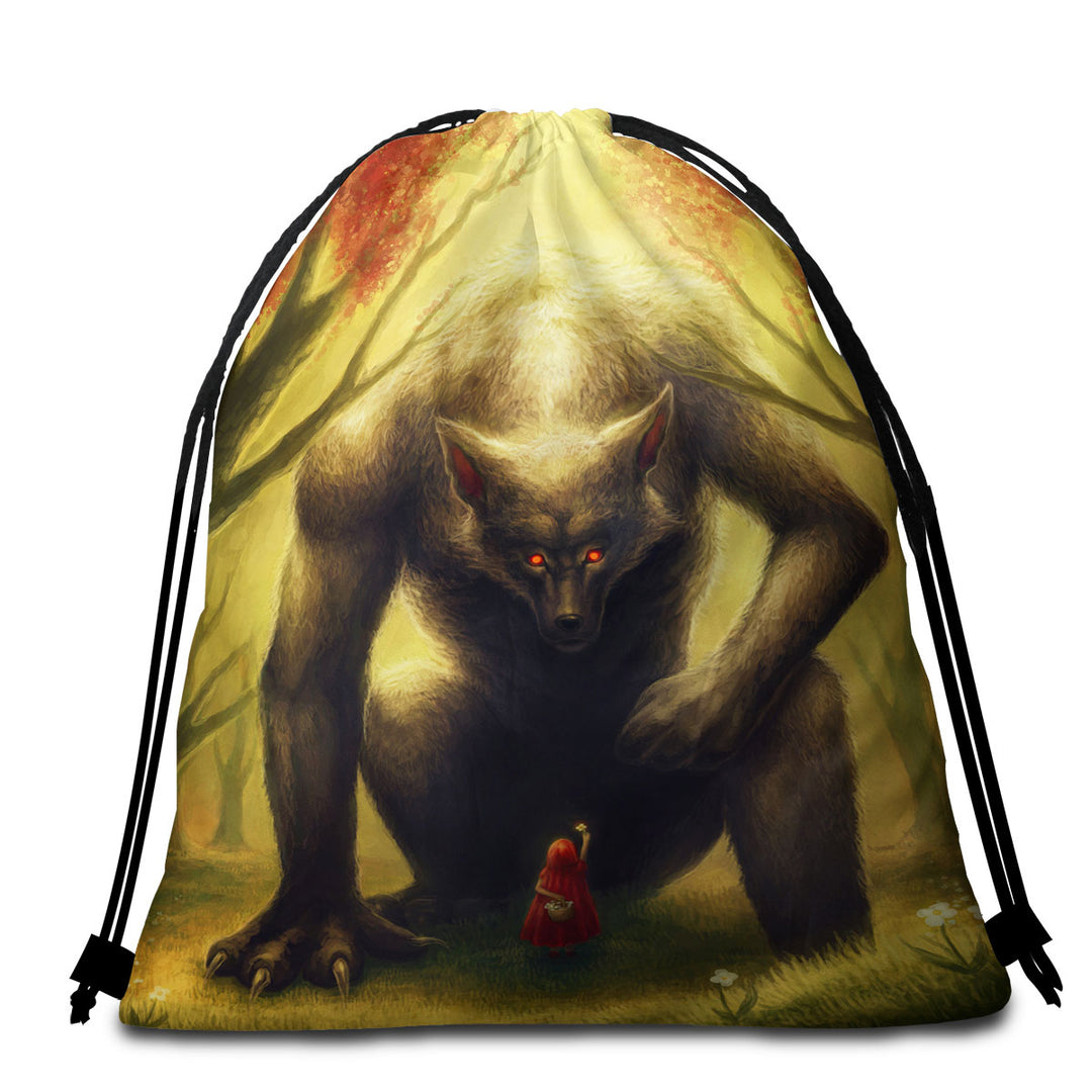 Scary Monster Little Red Riding Hood Beach Towel Bags