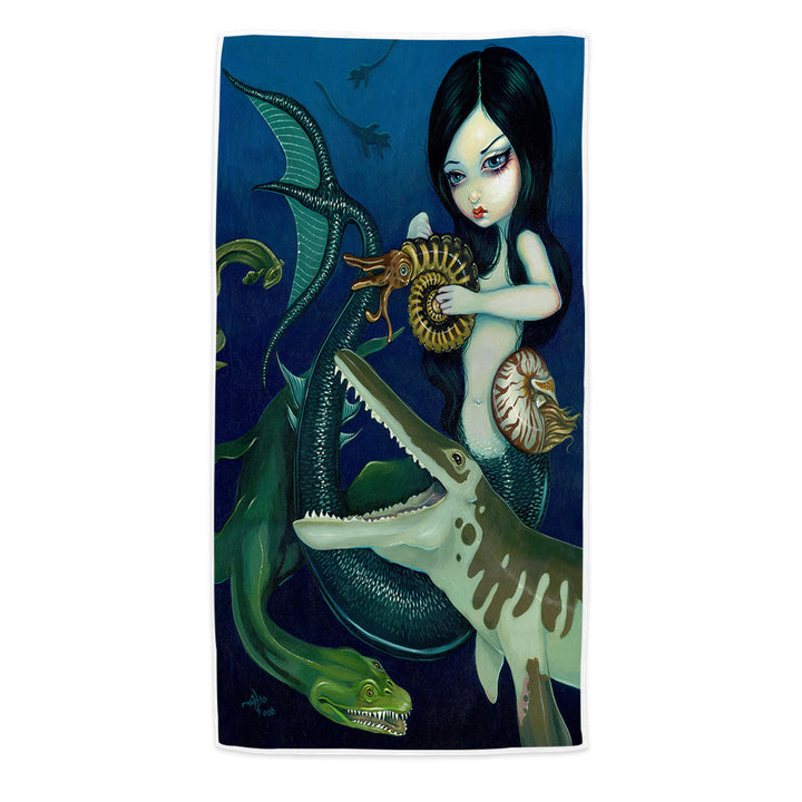 Scary Monsters Beach Towels Underwater Art Cretaceous Mermaid