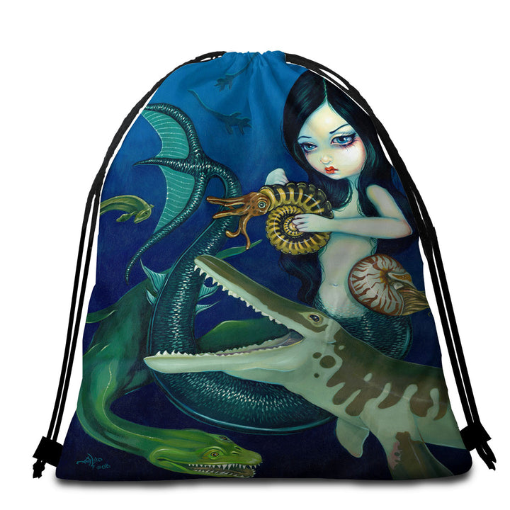 Scary Monsters Beach Towels on Sale Underwater Art Cretaceous Mermaid