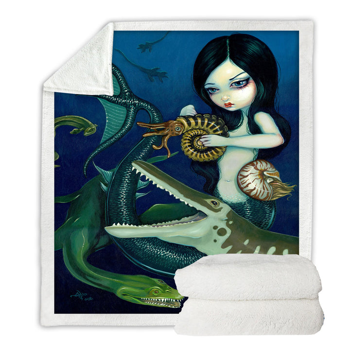 Scary Monsters Fleece Blankets Underwater Art Cretaceous Mermaid