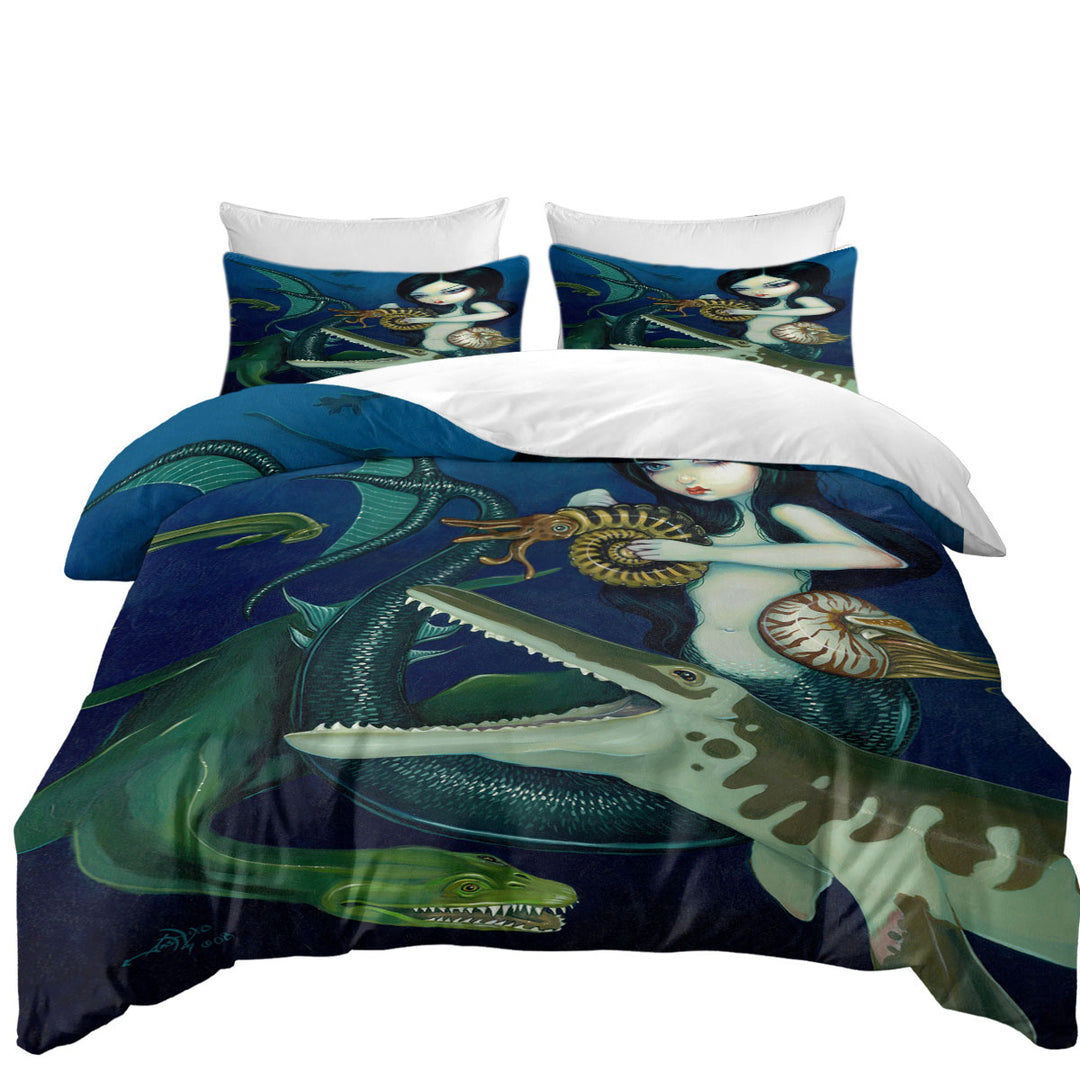 Scary Monsters Underwater Art Cretaceous Mermaid Queen Size Duvet Cover