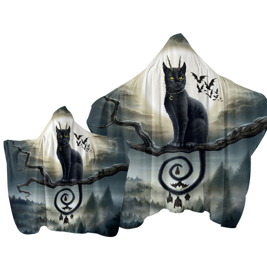 Scary Night Art Moonlight Companions Bats and Cat Towel Hoodie