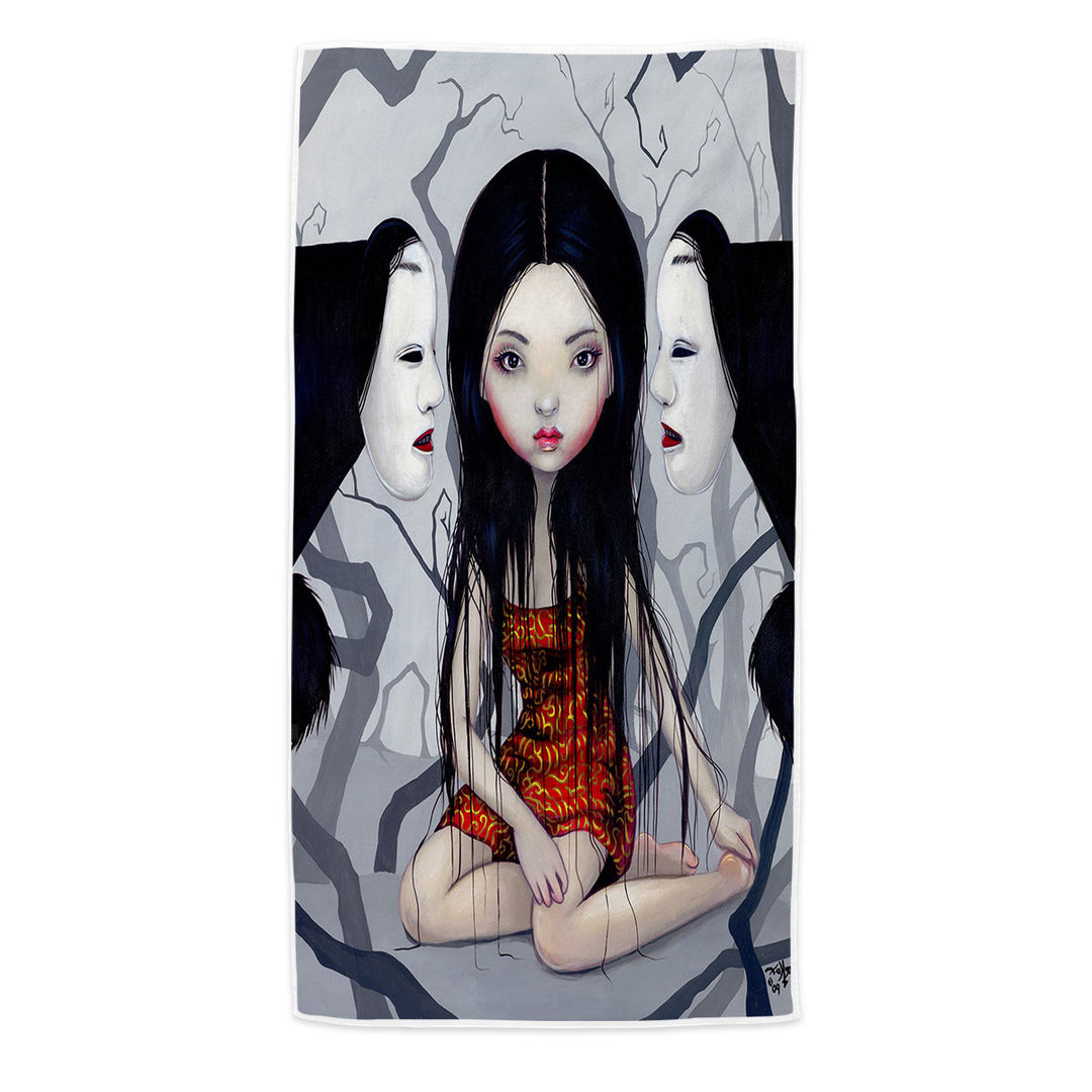 Scary Pool Towels Art Lovely Maiden and Faceless Ghosts