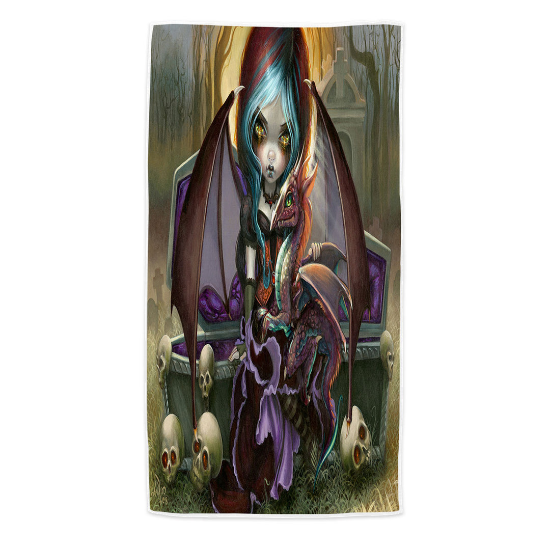 Scary Pool Towels Gothic Art Dragon Girl and Vampire Dragonling