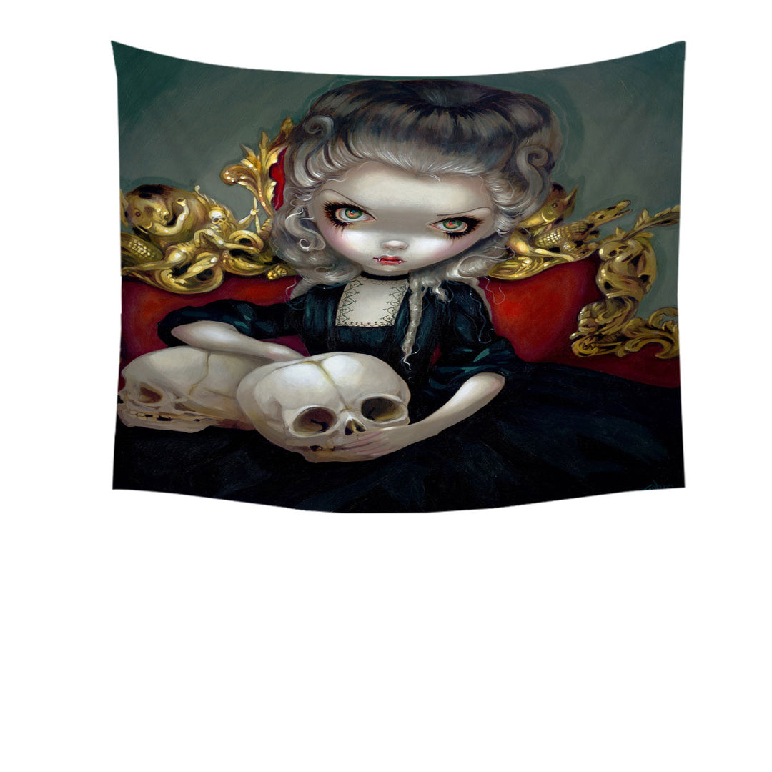 Scary Tapestry Les Vampires Les Cranes Vampire Maiden and Skulls