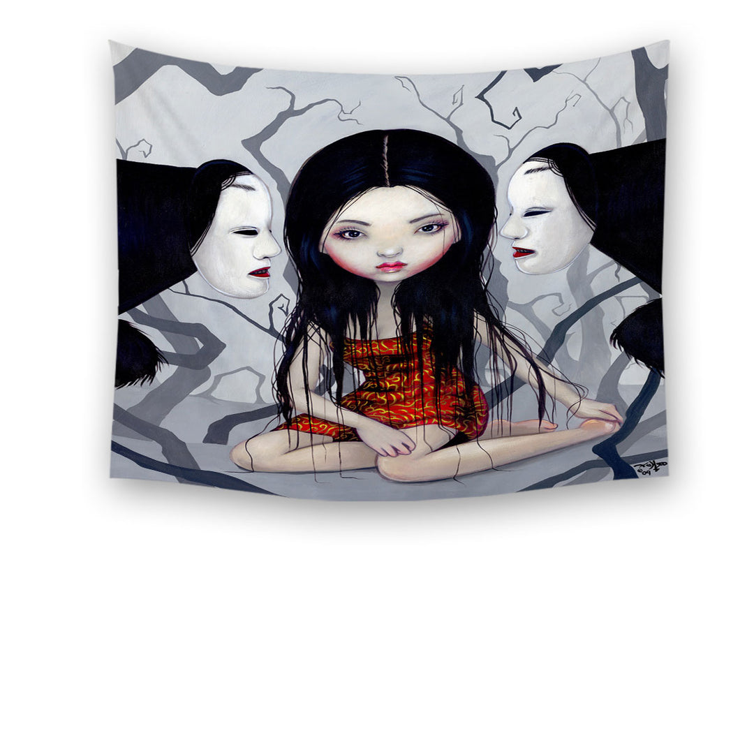 Scary Tapestry Wall Decor Art Lovely Maiden and Faceless Ghosts