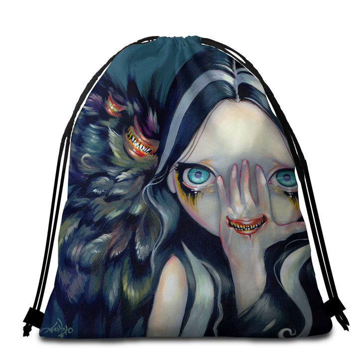 Scary Travel Beach Towel Gothic Art Speak No Evil Yokai Demon Girl