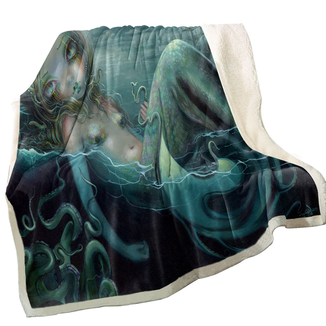 Scary Underwater Art Innsmouth Mermaid Decorative Throws