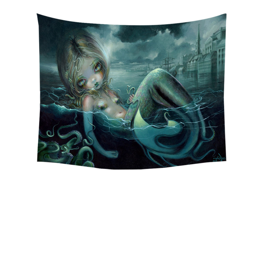 Scary Underwater Art Innsmouth Mermaid Tapestry Wall Decor Fabric for Hanging