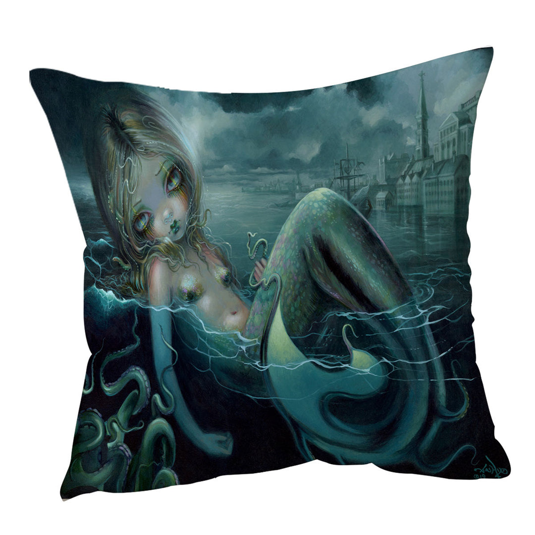 Scary Underwater Art Innsmouth Mermaid Throw Cushions