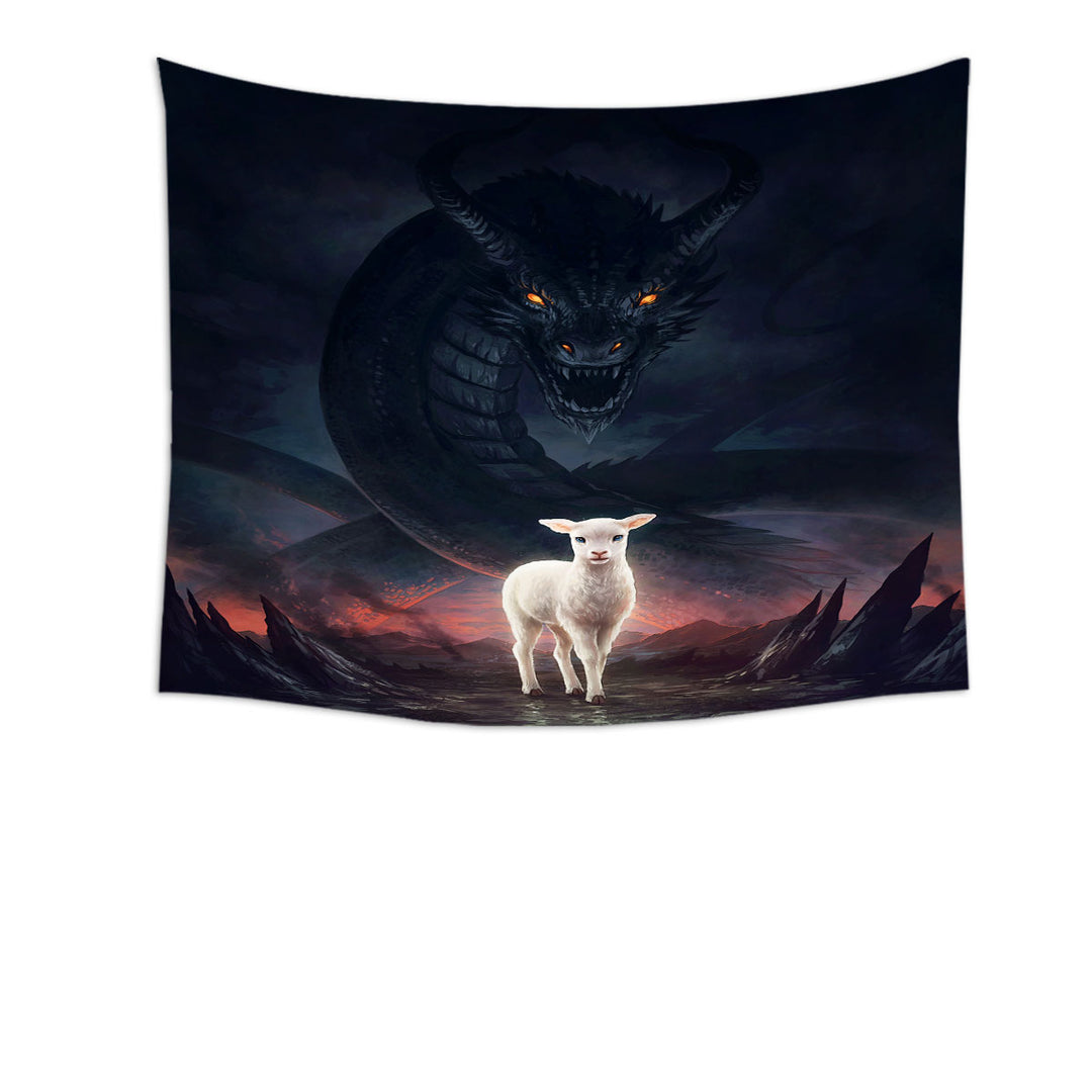 Scary Wall Decor Art the Lamb and the Dragon Tapestry