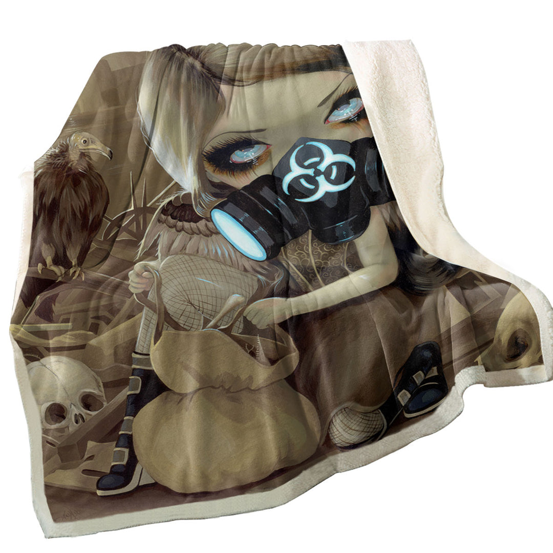 Scavengers Cool Post Apocalyptic Scene Girl Digging Throw Blanket