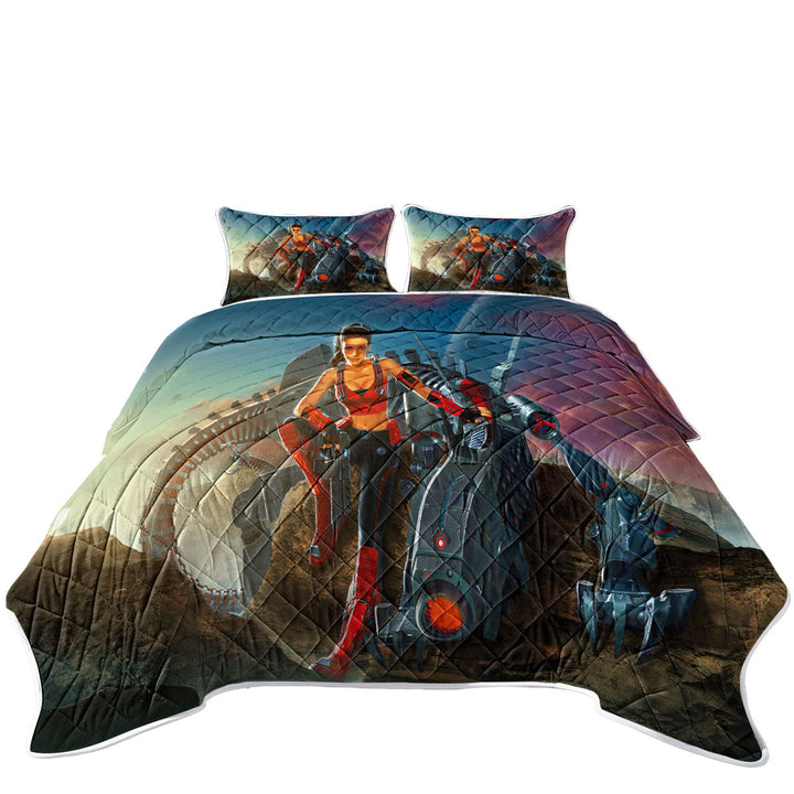 Science Fiction Art Rendezvous Humans and Robots Quilts for Beds