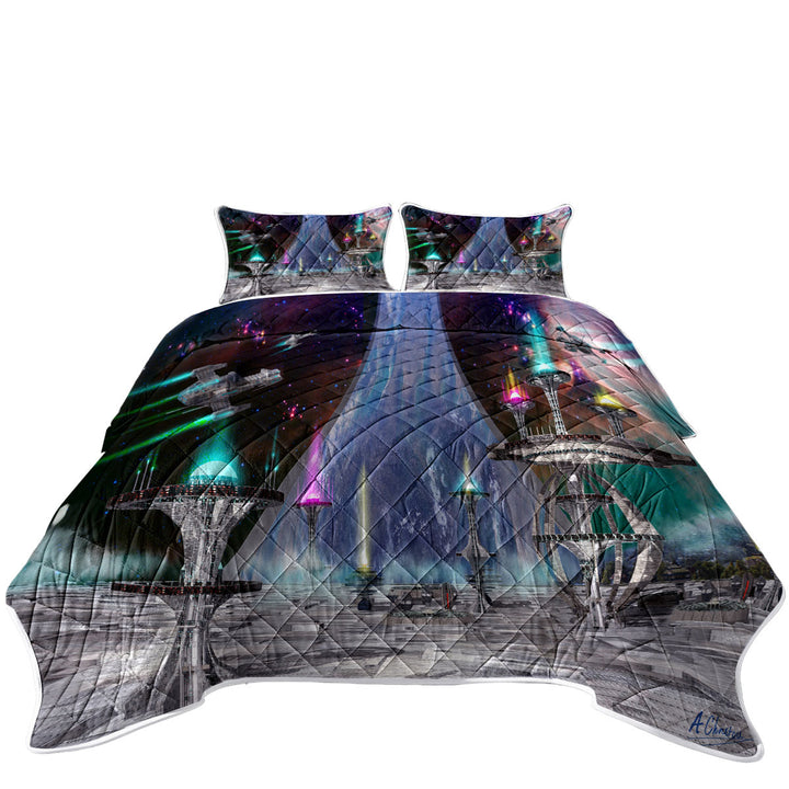 Science Fiction Art Ring World Quilts for Beds