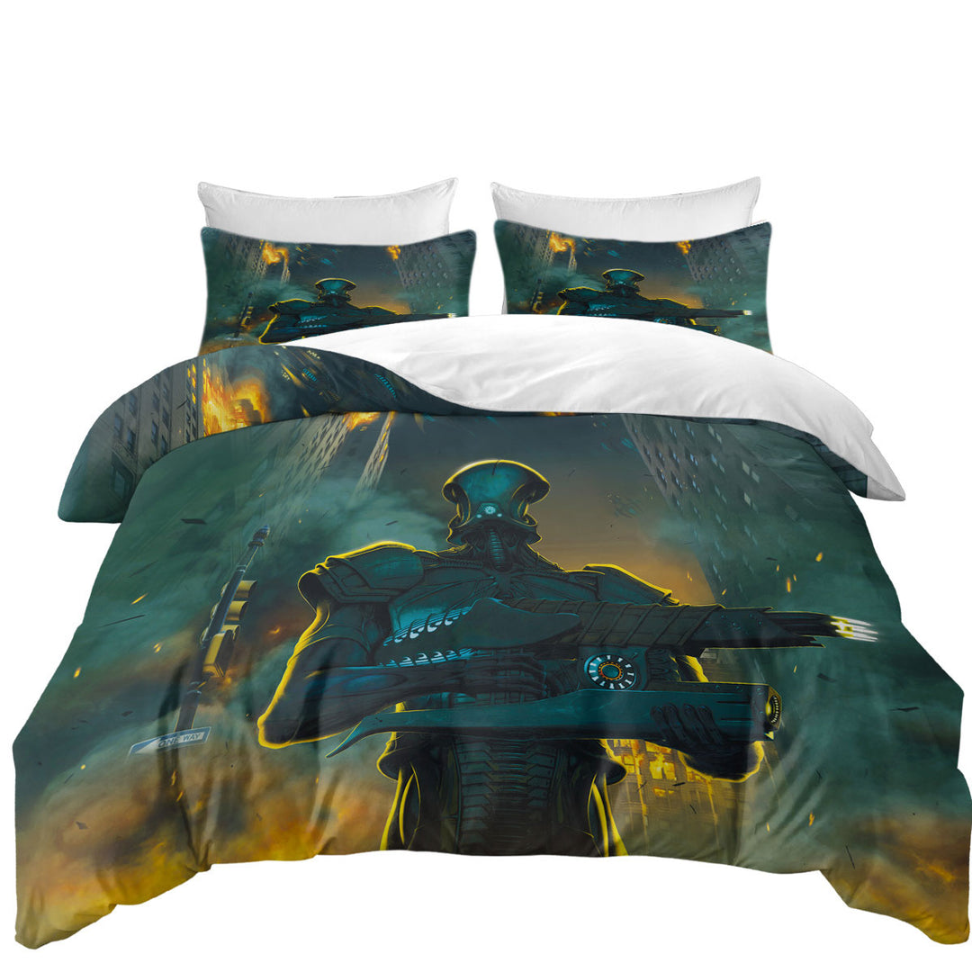 Science Fiction Art Robots City Invasion Duvet Cover