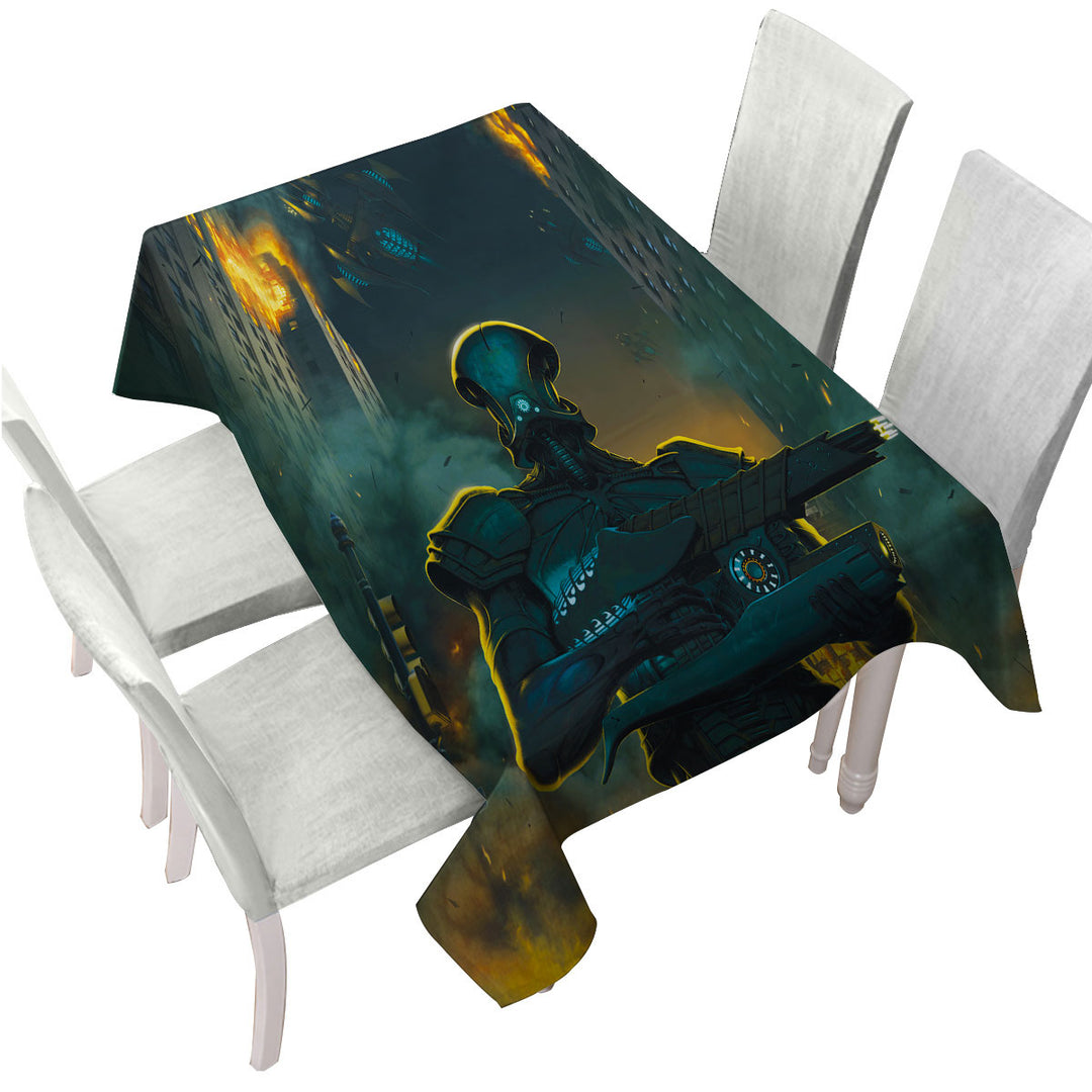 Science Fiction Art Robots City Invasion Tablecloth