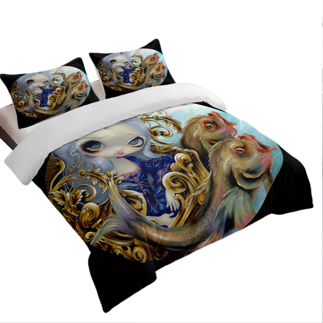 Sea Chariot Fish Transporting a Beautiful Maiden Duvet Covers