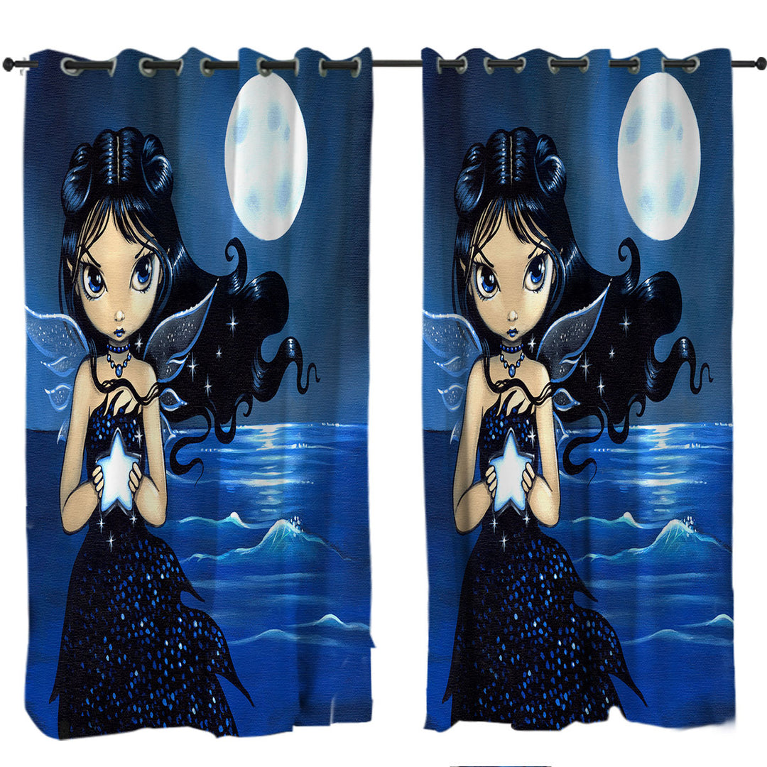 Sea Star Adorable Big Eyed Fairy by the Seaside Drapes and Curtains