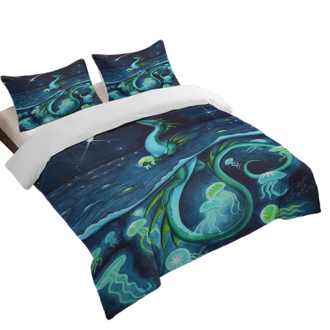 Sea of Stars Jellyfish and Dragon Duvet Cover