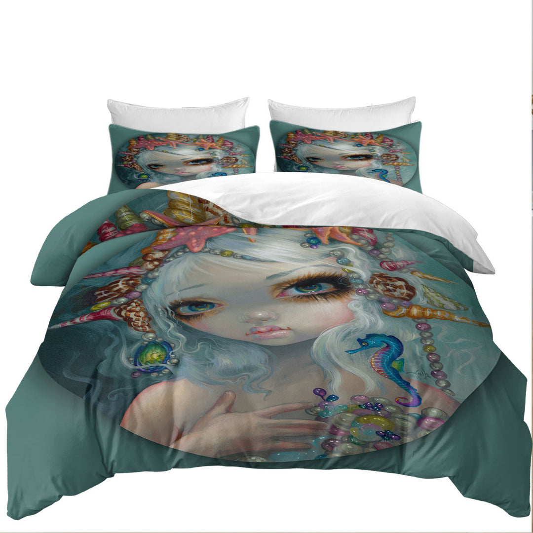 Seashell Princess Beautiful Doe Eyed Mermaid Duvet Cover