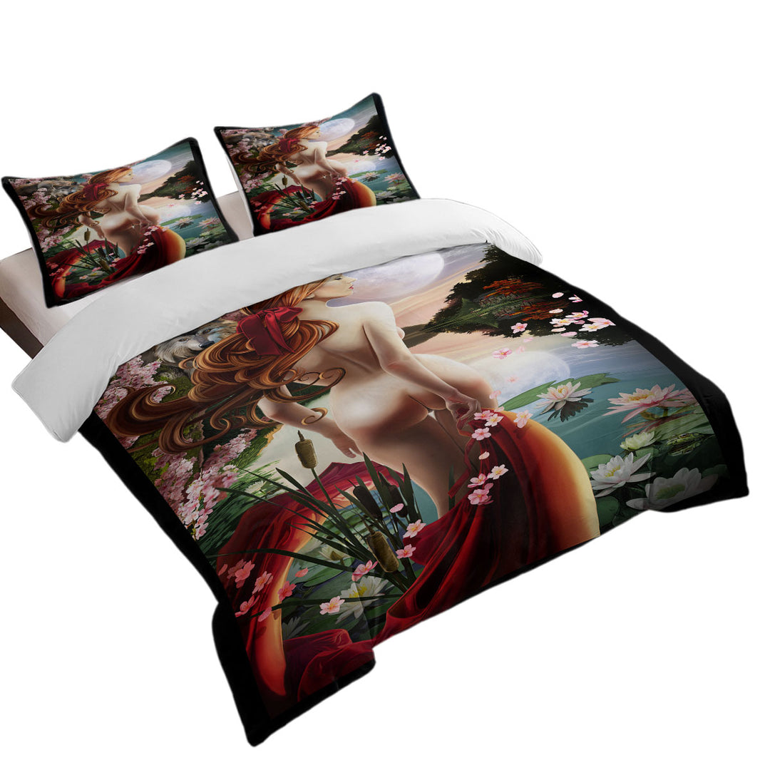 Sexy Art Water Lilies Lake and the Stunning Woman Quilt Cover Sets