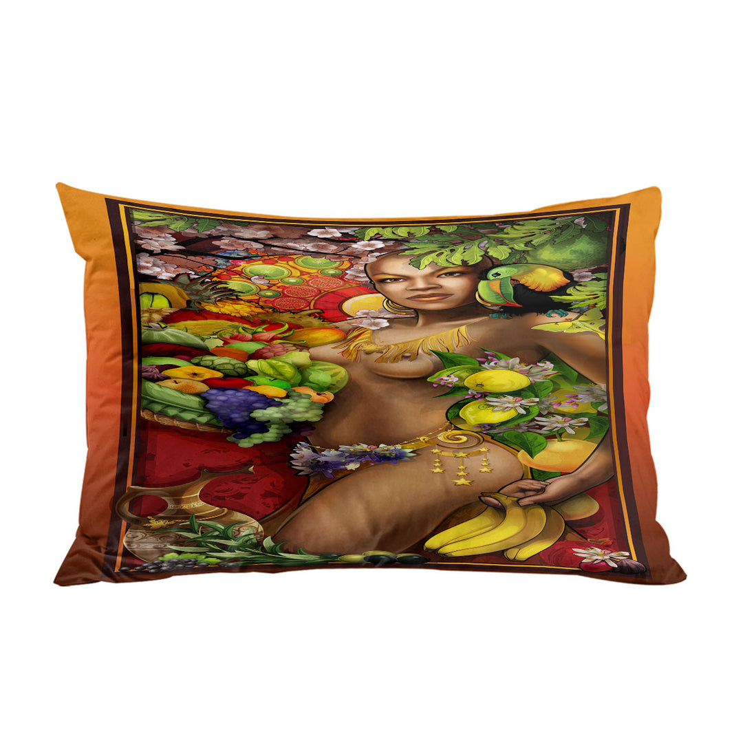 Sexy Black Woman Goddess of Fruit Pillow Cases