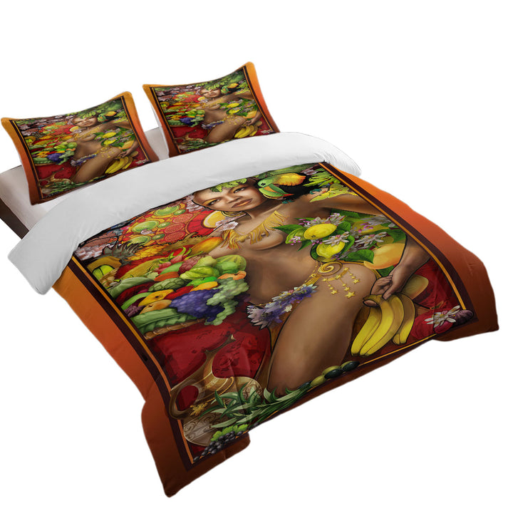 Sexy Black Woman Goddess of Fruit Queen Size Duvet Cover