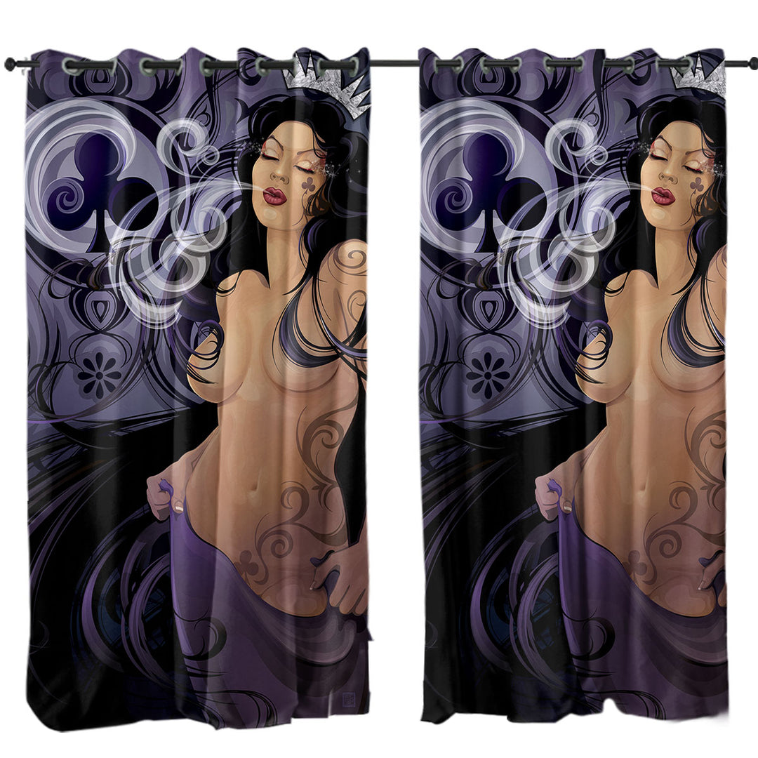 Sexy Cool Art Queen of Clubs Drapes and Curtains