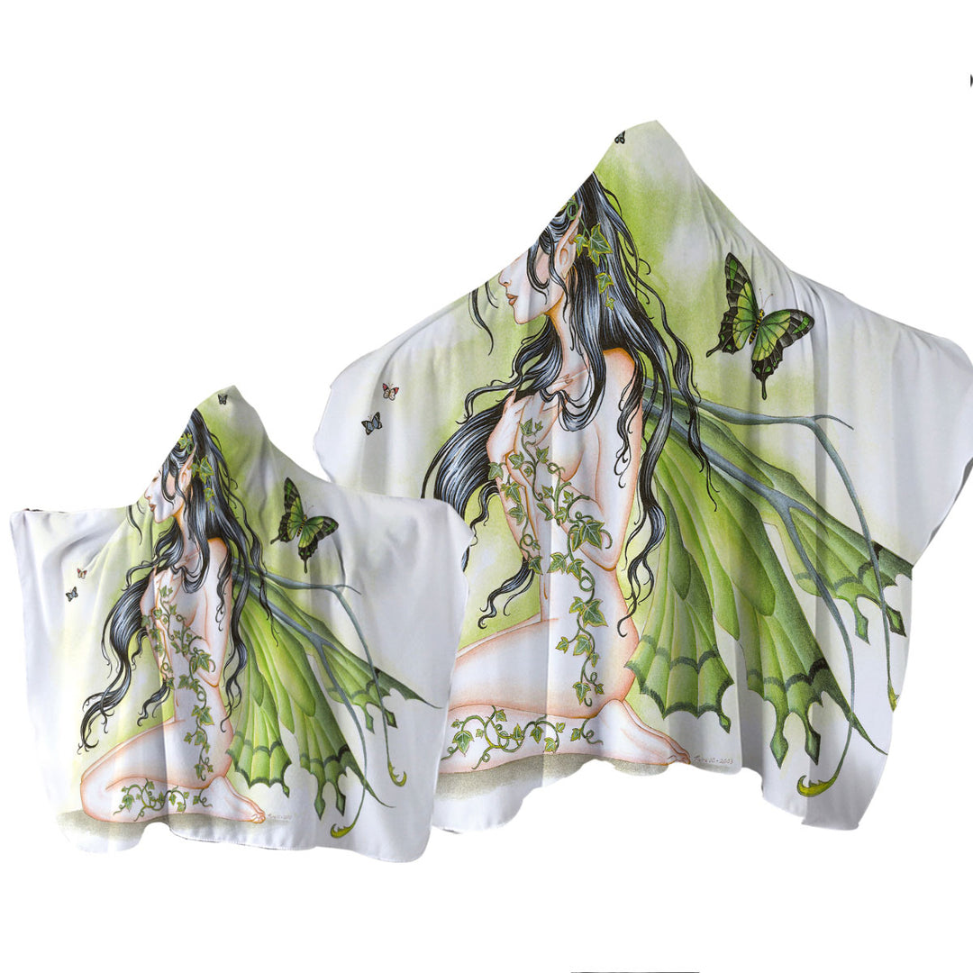 Sexy Fantasy Art the Green Ivy Fairy Hooded Beach Towel