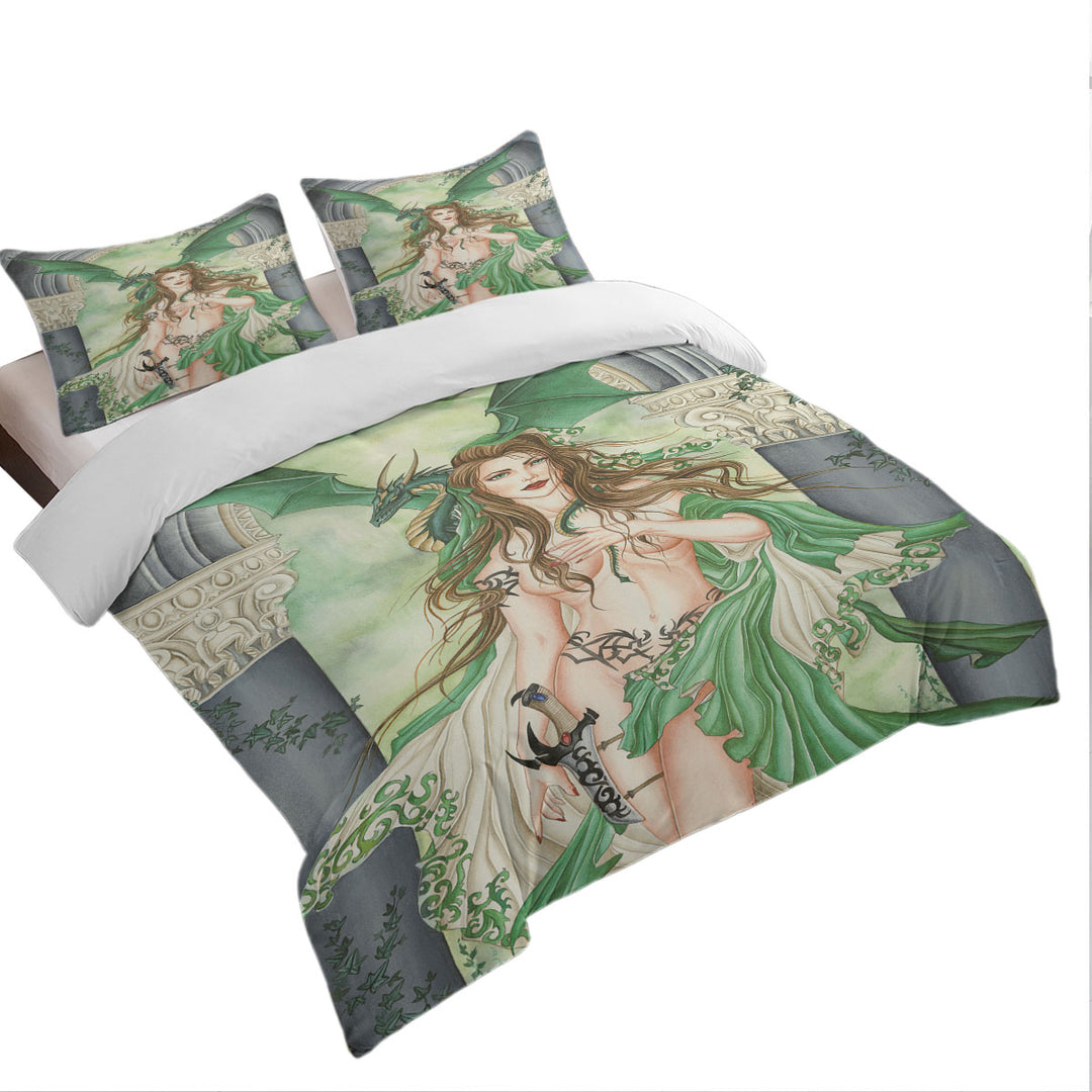 Sexy Fantasy Art the Green Oracle and Dragon King Size Duvet Cover