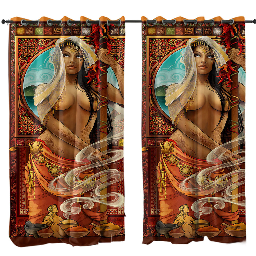 Sexy Oriental Girl Goddess of Spices Curtains