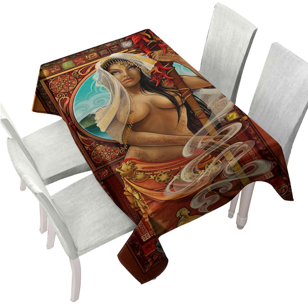 Sexy Oriental Girl Goddess of Spices Tablecloth