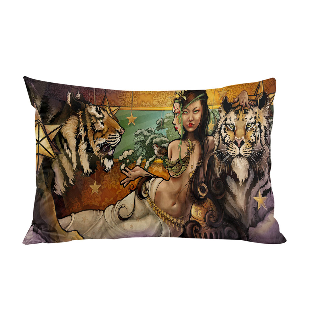 Sexy Princess Woman and her Tigers Pillowcase