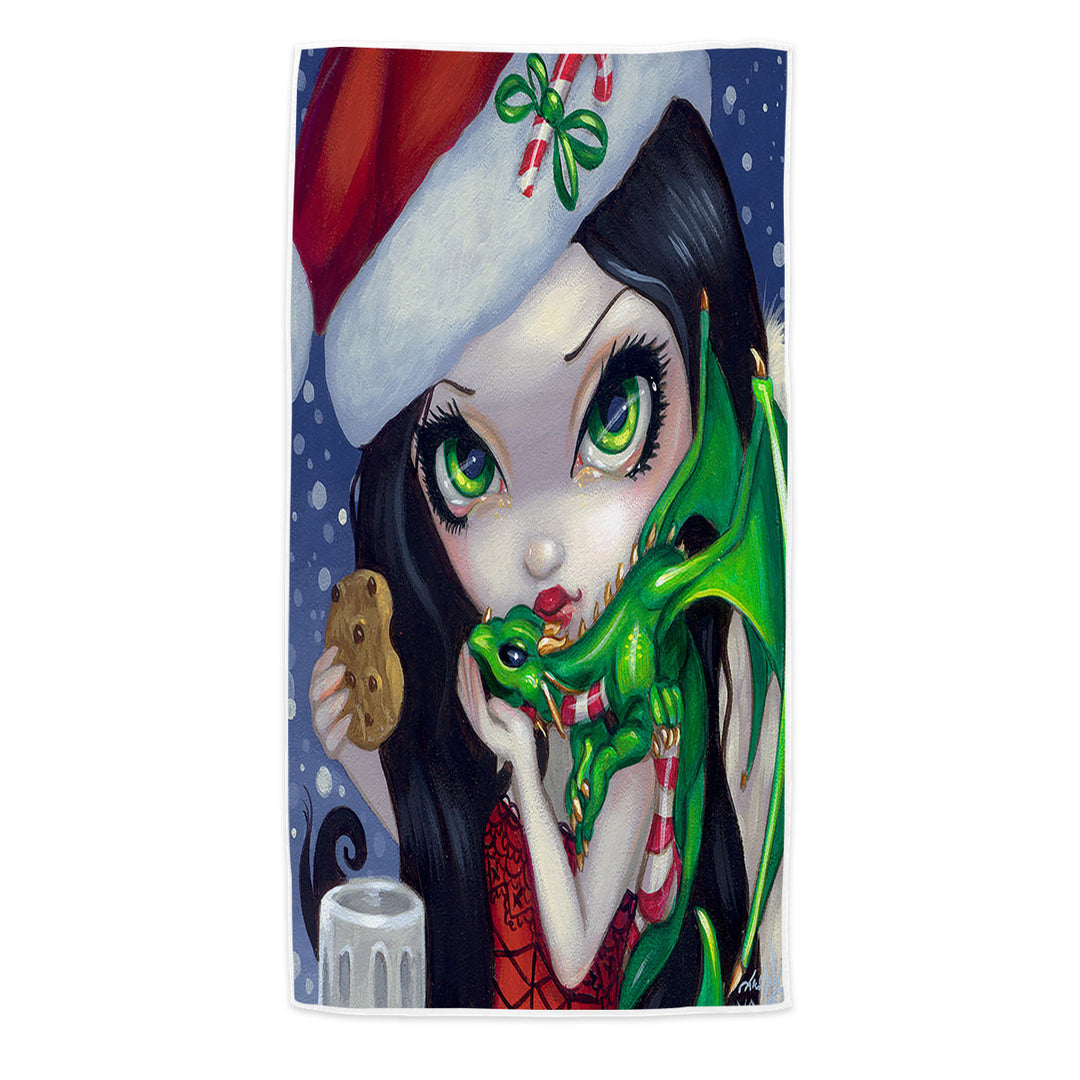 Sexy Santa Beach Towel Faces of Faery _132 Sexy Santa Girl with Dragonling