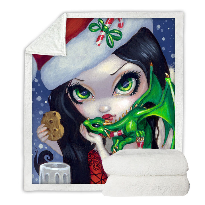 Sexy Santa Sherpa Blanket Faces of Faery _132 Sexy Santa Girl with Dragonling