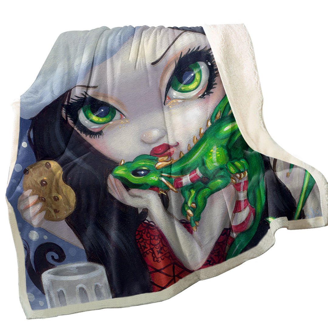 Sexy Santa Throw Blanket Faces of Faery _132 Sexy Santa Girl with Dragonling