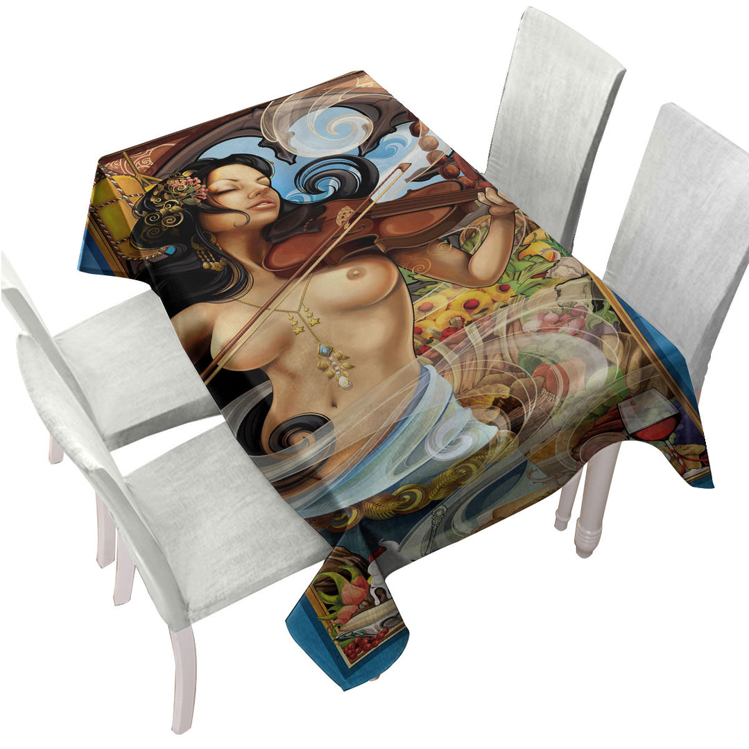 Sexy Violinist Woman Goddess of Fine Dining Custom table cloth