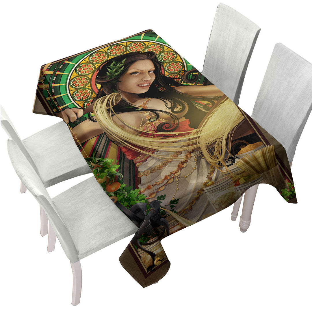 Sexy Woman Art Goddess of Pasta Tablecloth