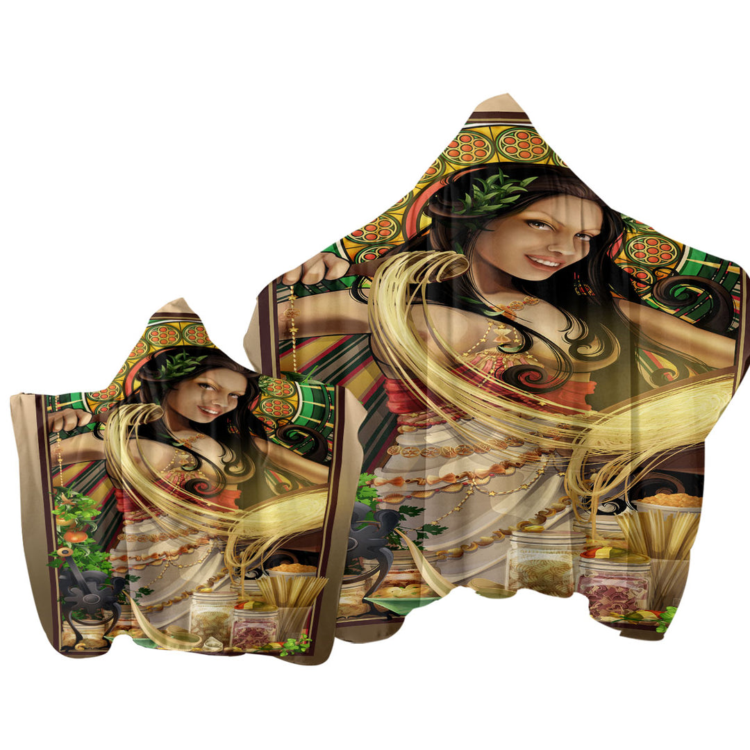 Sexy Woman Art Goddess of Pasta Towel Hoodie