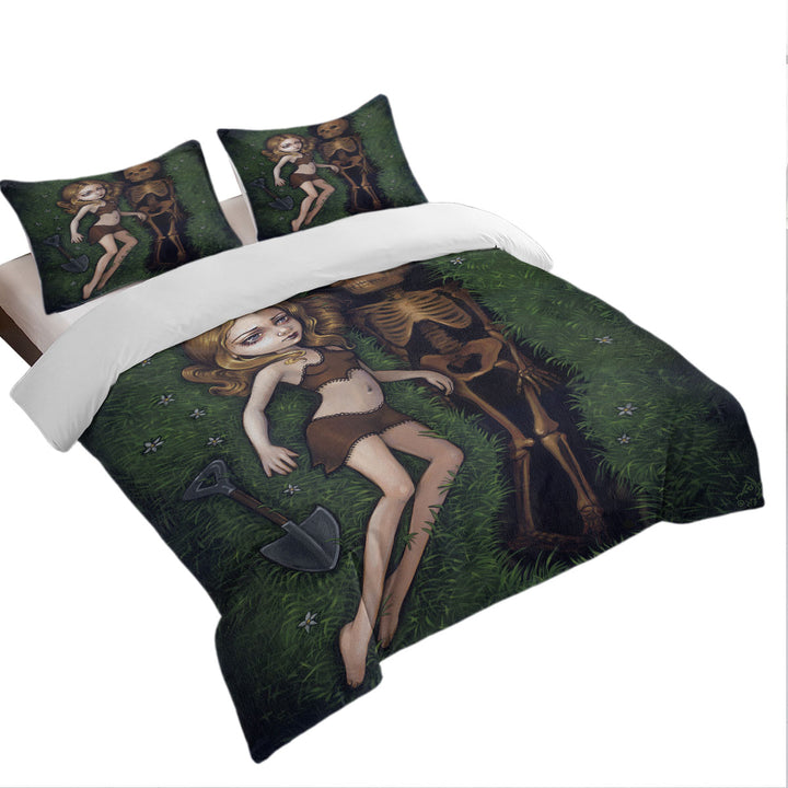 Shallow Grave Melancholy Crying Girl and Skeleton Daybed Covers Sets