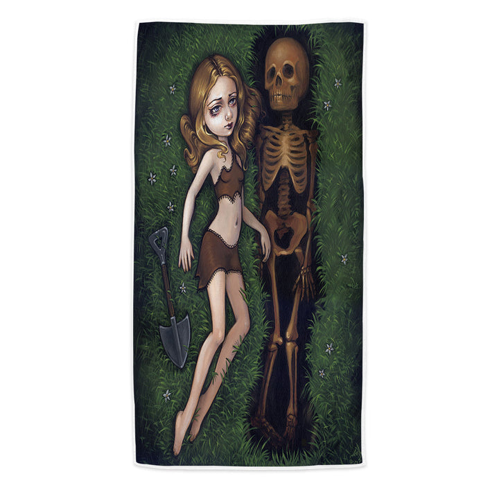 Shallow Grave Melancholy Crying Girl and Skeleton Microfiber Beach Towel