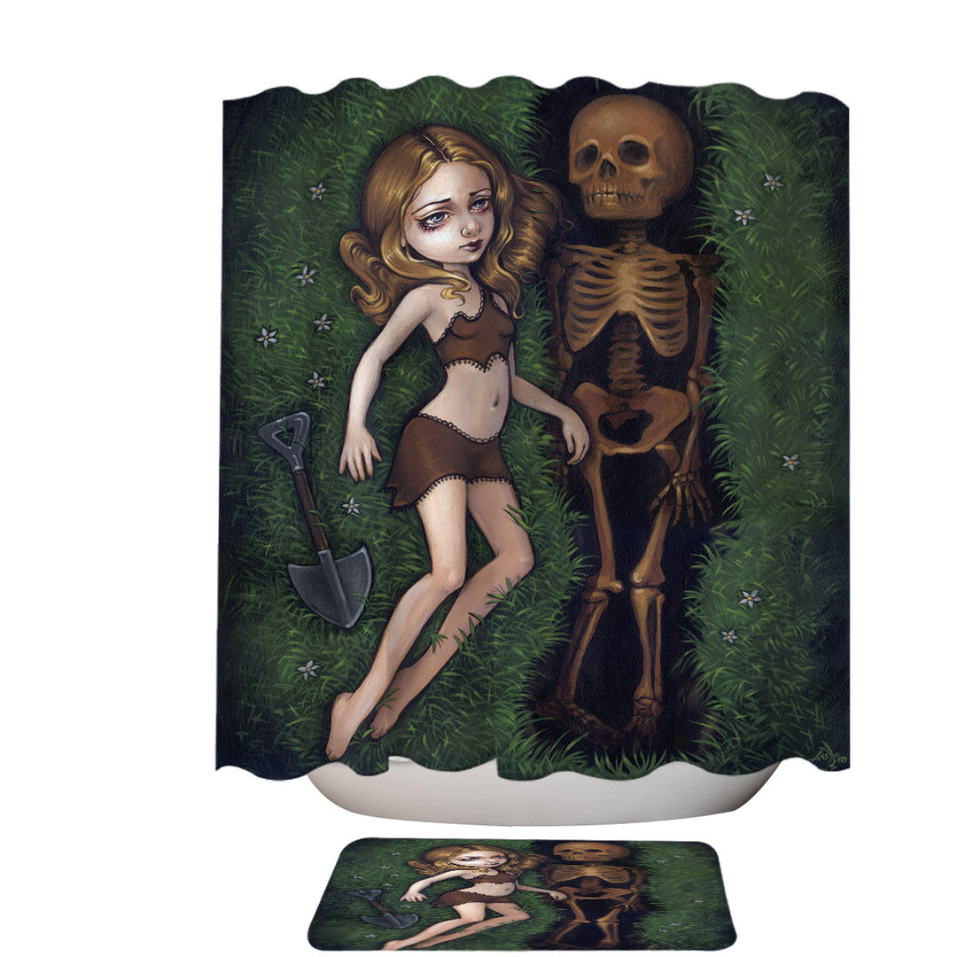 Shallow Grave Melancholy Crying Girl and Skeleton Shower Curtain