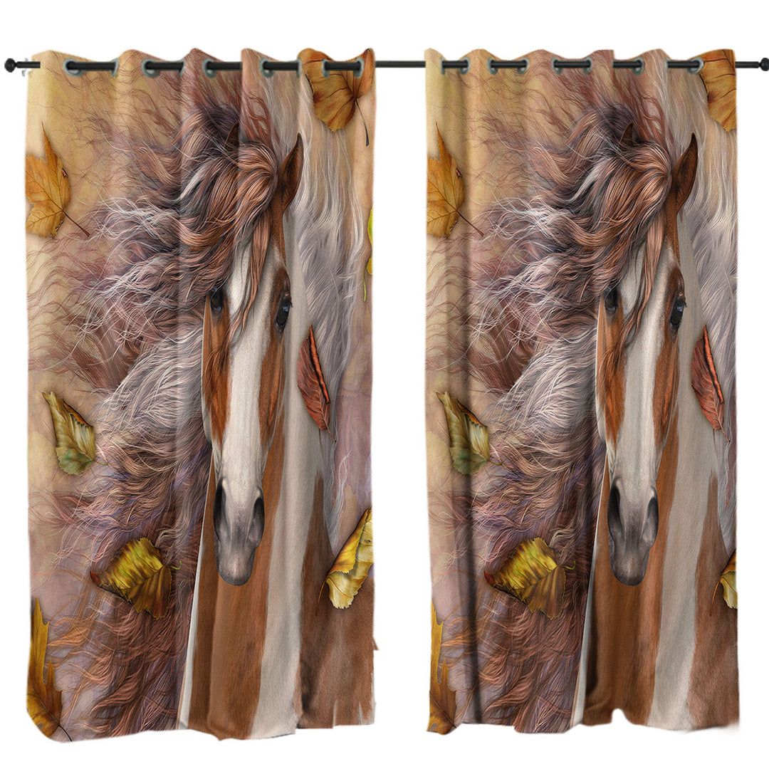 Shanti Autumn Leaves Horse Curtains for Living Room