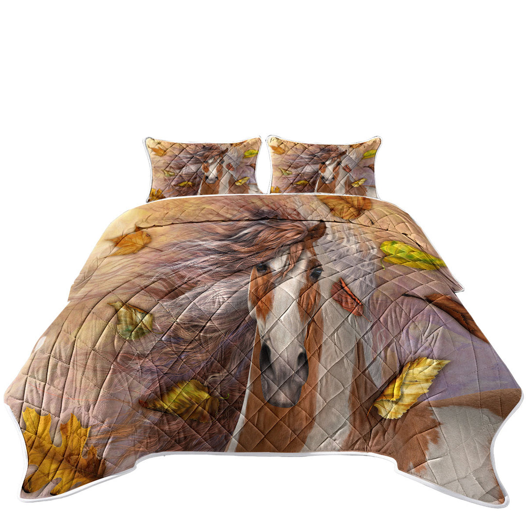 Shanti Autumn Leaves Horse Quilts for Beds