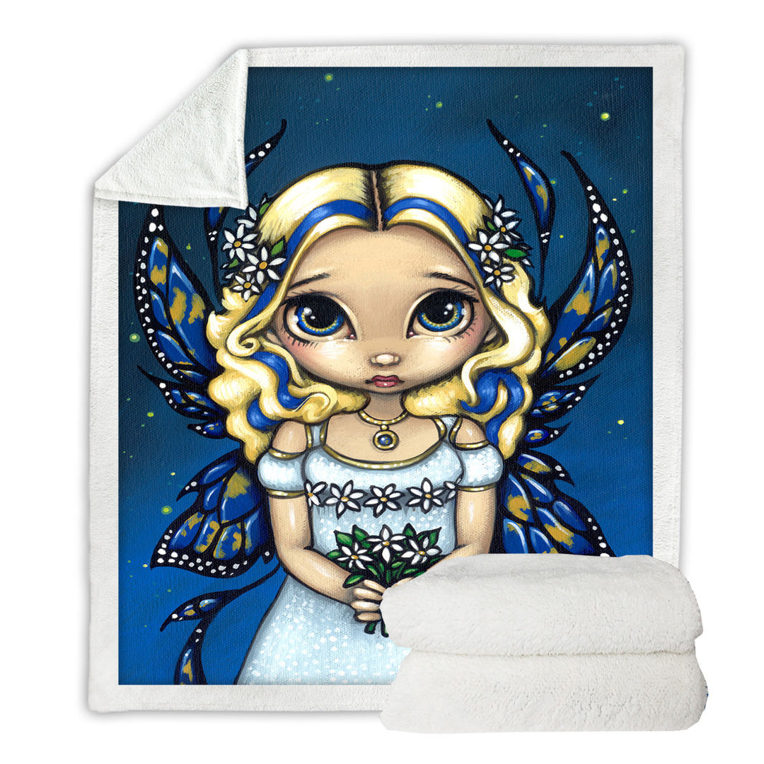 Sherpa Blanket with Daisy Lovely Blonde Fairy with Flowers