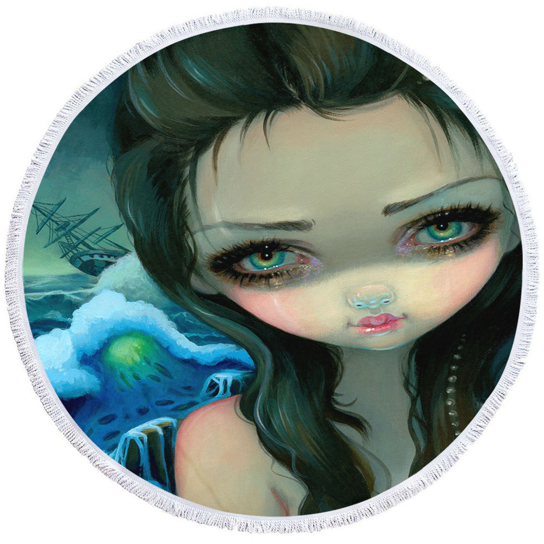 Shipwreck Siren Mythical Beautiful Girl and Ship Beach Towel