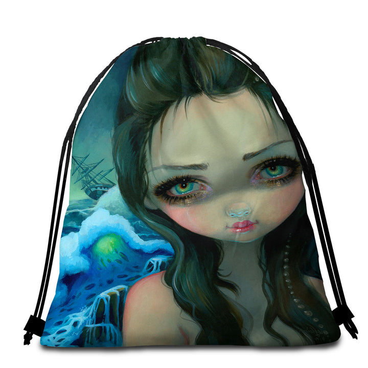 Shipwreck Siren Mythical Beautiful Girl and Ship Beach Towels and Bags Set