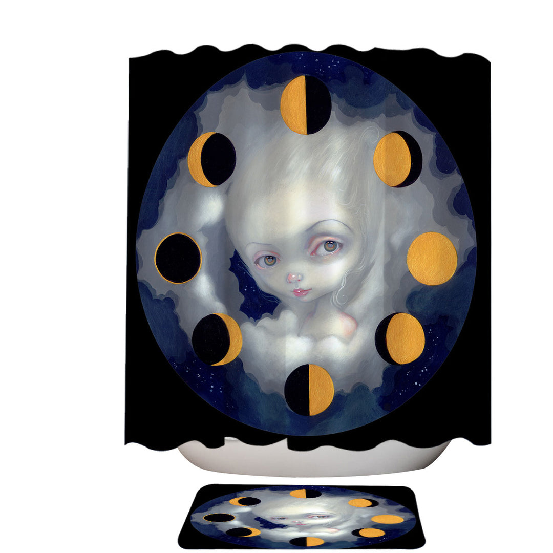 Shower Curtain of the Night Sky Moon Phases Girl